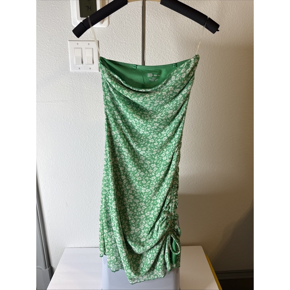 No Boundaries Women's Strapless Dress with Rouching Green Floral Size XS